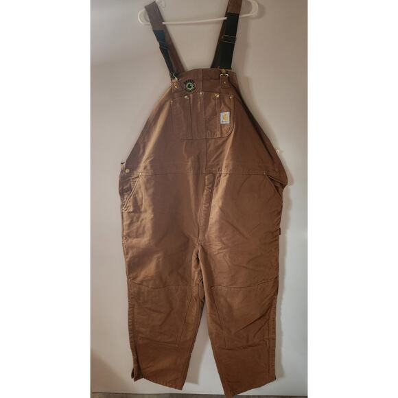 Carhartt Quilted Overalls Mens 54x32 Brown Duck Canvas Double Knee USA Made - Picture 1 of 7